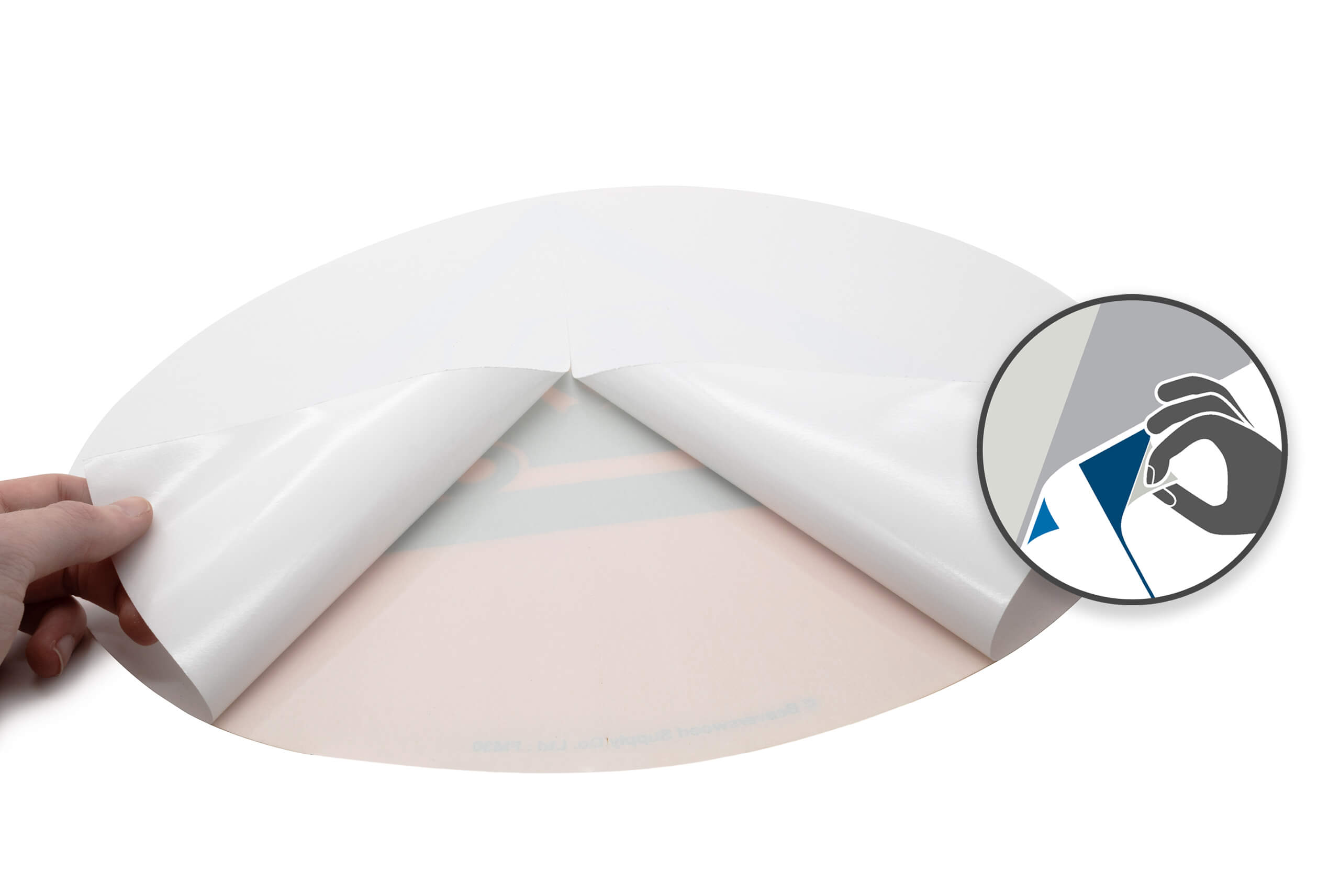 Slitted Backing Liner on Heskins Floor Sign with Graphic