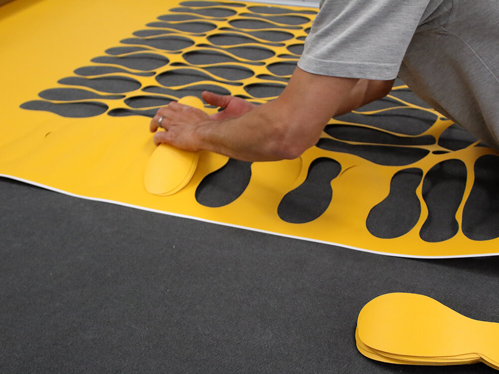 Zund Digital Die Cutting Machine Cutting Yellow Non Slip Material into Shoe Shapes 8