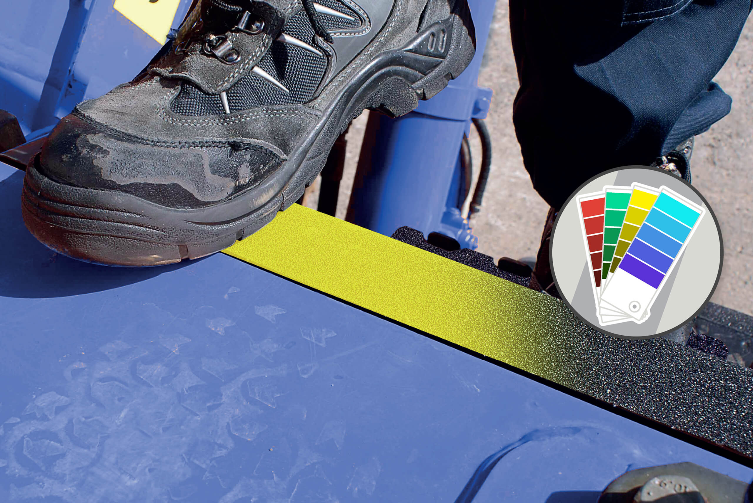 Custom Coloured Tape Icon with Yellow Safety-Grip on Construction Equipment