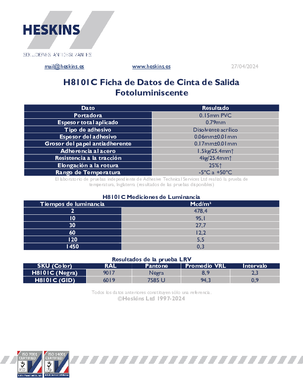 H8101C Ficha de Datos de Cinta de Salida Fotoluminiscente.pdf